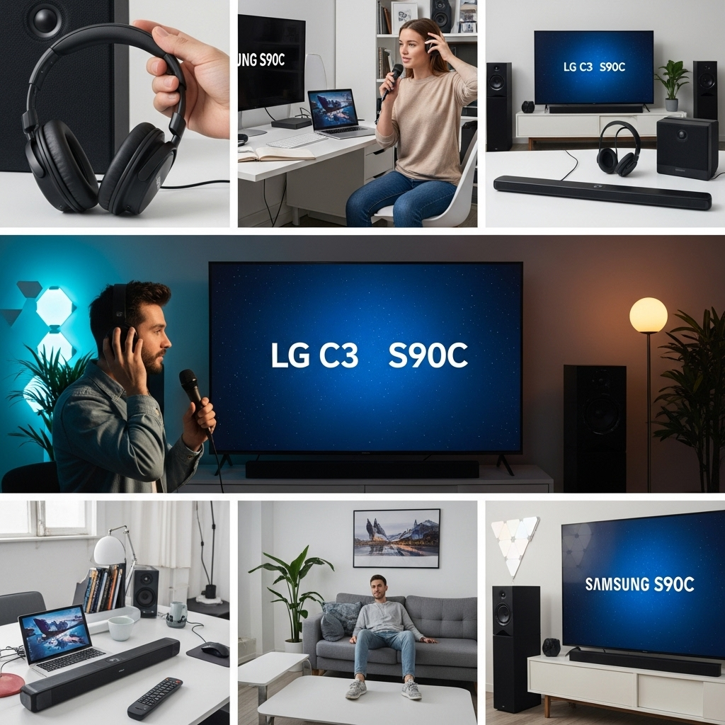 Generate an eye-catching, high-quality featured image for a blog post about: LG C3 vs Samsung S90C P