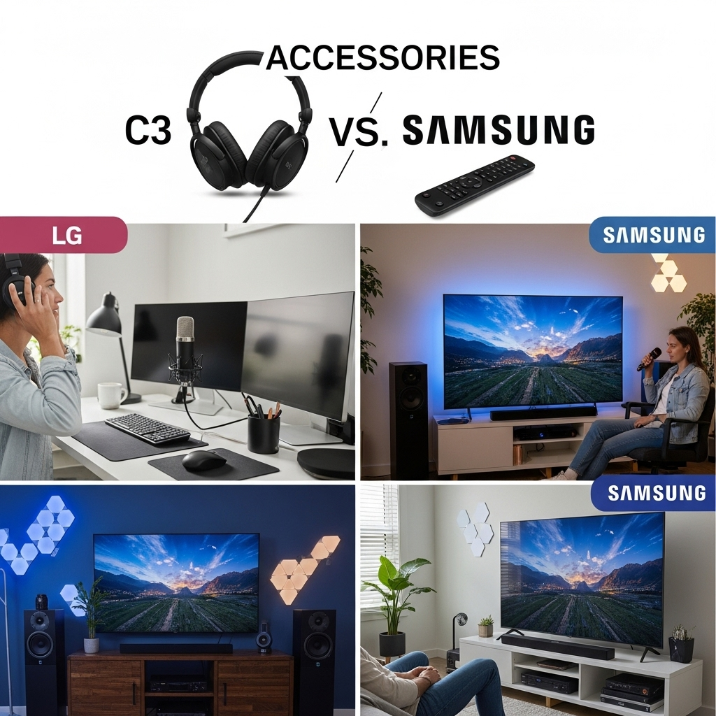 Generate an eye-catching, high-quality featured image for a blog post about: LG C3 vs Samsung S90C P